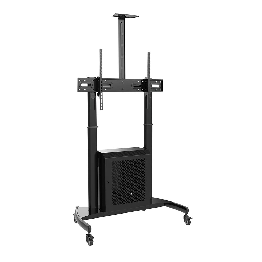Large Screen Telescopic Height-Adjustable Steel TV Cart with Cabinet